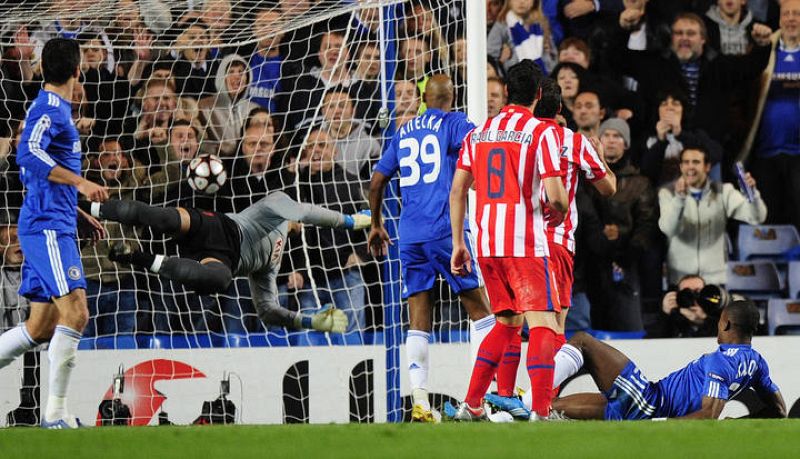 Chelsea's Salomon Kalou scores a goal against Atletico Madrid during their Champions League soccer match at Stamford Bridge in London