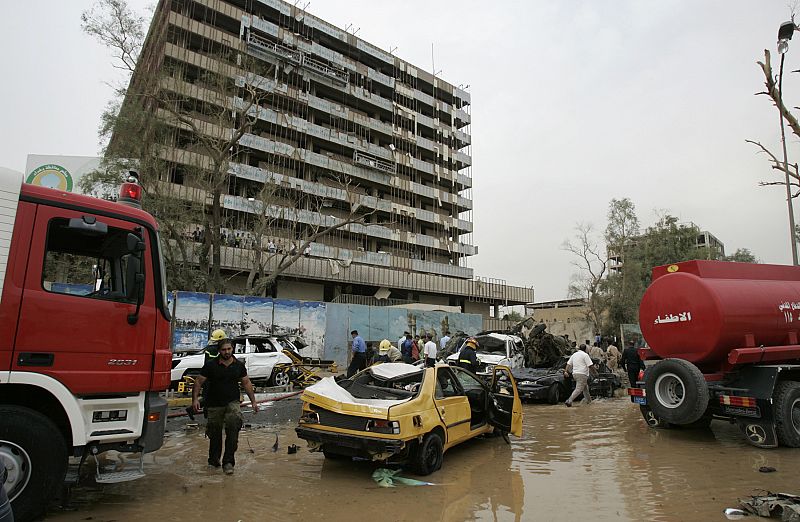 A general view of Baghdad Provincial Council blast after two car bombs targeting the Ministry of Justice and the Baghdad Provincial Council exploded in central Baghdad