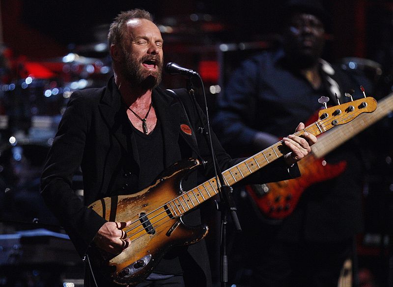 Musician Sting performs during the first of two 25th Anniversary Rock & Roll Hall of Fame concerts in New York