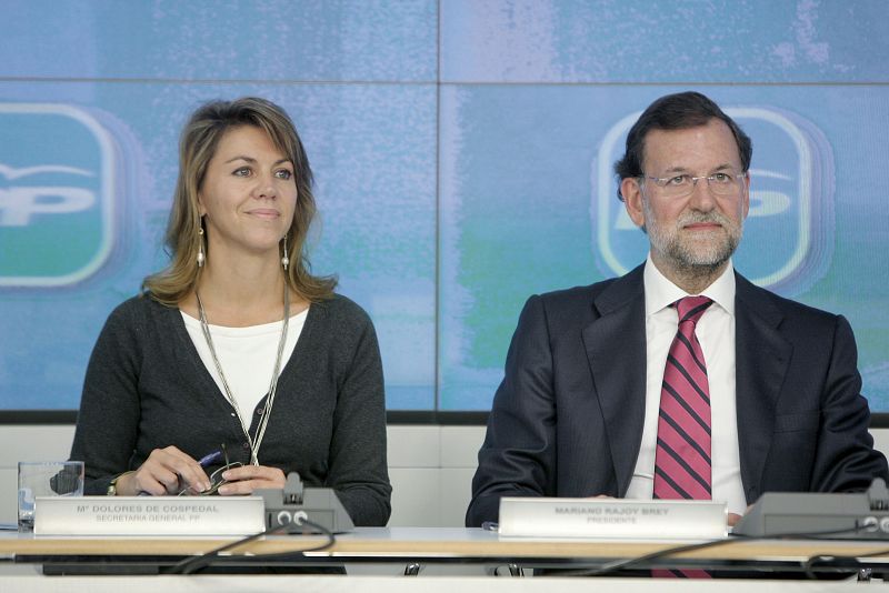 Rajoy preside el Comité Ejecutivo Nacional del PP junto a su número dos, la secretaria general del partido, María Dolores de Cospedal.