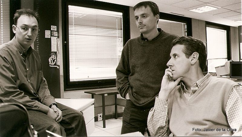 El nucleo fundador de La 2 Noticias: Fran Llorente, Fernando Navarrete y Lorenzo Milá.