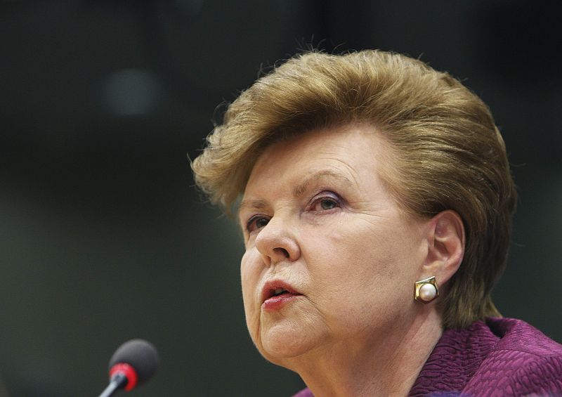 Former Latvia's President Vike-Freiberga gives a speech in Brussels