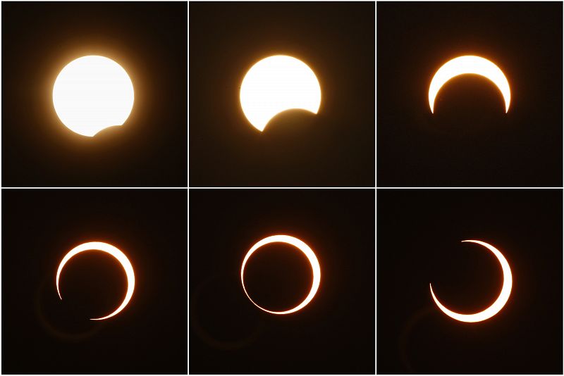 Secuencia de fotos que muestra el eclipse anular más largo del milenio. No se podrá volver a ver uno igual hasta el año 3043