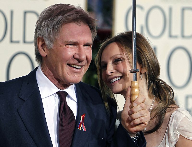 Actor Harrison Ford and actress Calista Flockhart arrive at the 67th annual Golden Globe Awards in Beverly Hills