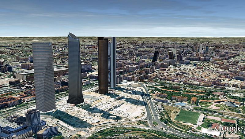 El espacio de las Cuatro Torres Financieras situadas junto al paseo de la Castellana