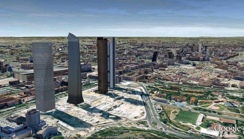  El espacio de las Cuatro Torres Financieras situadas junto al paseo de la Castellana