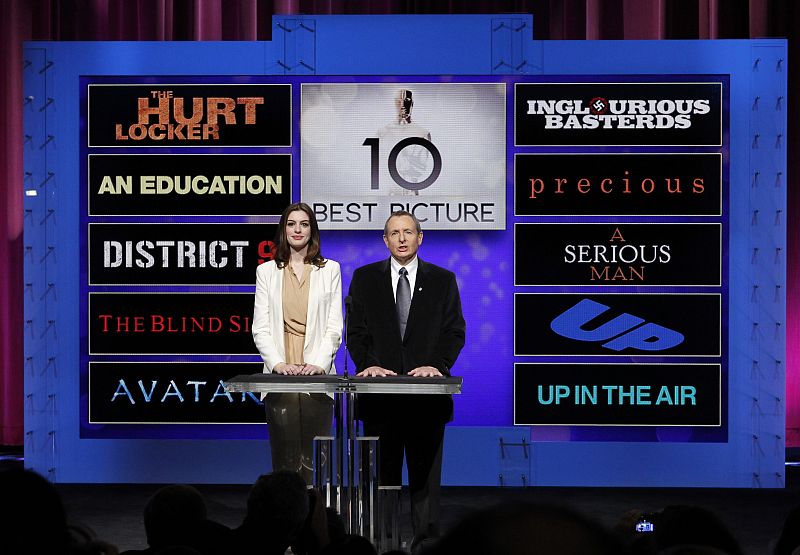 Actress Anne Hathaway and Academy of Motion Picture Arts and Sciences President Tom Sherak announce the nominations in the Best Motion Picture of the Year category during the 82nd annual Academy Awards nominee announcements in Beverly Hills