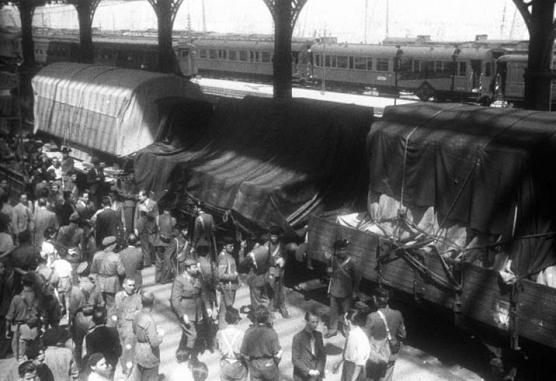 Llegada del tren con las obras procedentes de Ginebra a la estación del Norte de Madrid el 9 de septiembre de 1939.