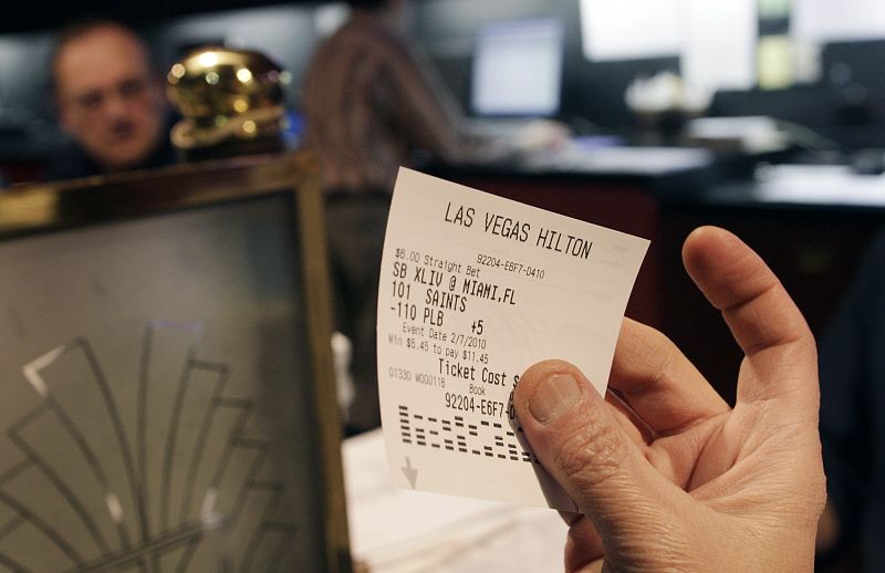 Billete de apuestas sellado en Las Vegas para el partido de la Super Bowl.