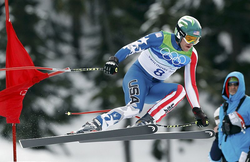 Miller of the U.S. is airborne during the men's alpine skiing downhill event at the Vancouver 2010 Winter Olympics in Whistler, British Columbia
