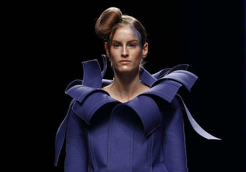 A model displays a creation by Spanish fashion label Debota&Lomba during the Cibeles Madrid Fashion Week Fall/Winter 2010 show in Madrid