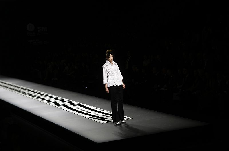 A model displays a creation by designer Barros during the Cibeles Madrid Fashion Week Fall/Winter 2010 show in Madrid