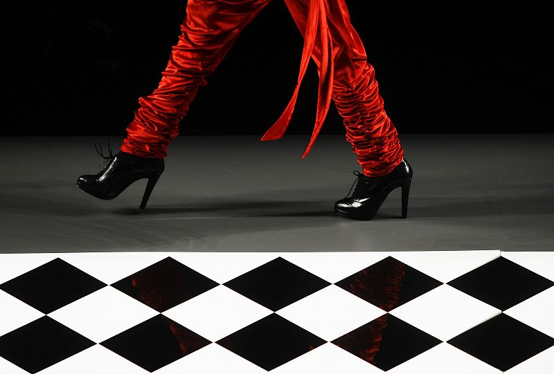 A model displays a creation by designer Barros during the Cibeles Madrid Fashion Week Fall/Winter 2010 show in Madrid