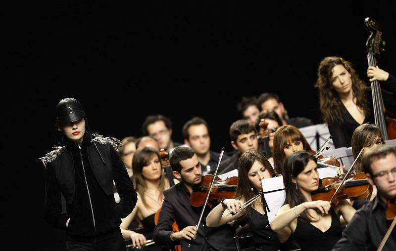 A model displays a creation by designer Vaudelet during the Cibeles Madrid Fashion Week Fall/Winter 2010 show in Madrid