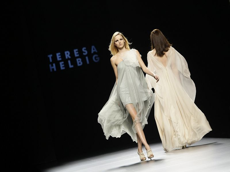 Models display creations by designer Helbig during the Cibeles Madrid Fashion Week Fall/Winter 2010 show in Madrid