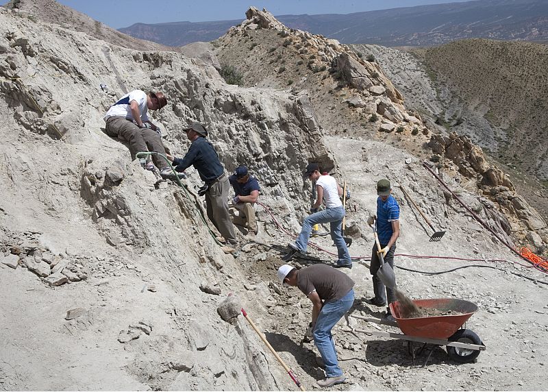 Tras su hallazgo, en cuanto fue posible, estudiantes de la Universidad Brigham Young empuñaron taladradoras y sierras especiales e incluso explosivos