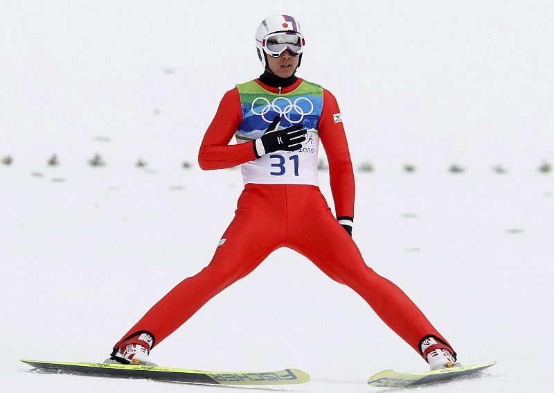 Japan's Watabe competes in individual large hill ski jumping portion of Nordic Combined event at the Vancouver 2010 Winter Olympics in Whistler