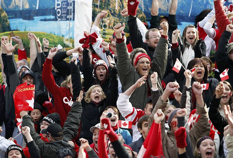 Canada hockey fans celebrate at Vancouver's Robson Square after Canada defeated U.S. in their men's ice hockey gold medal game