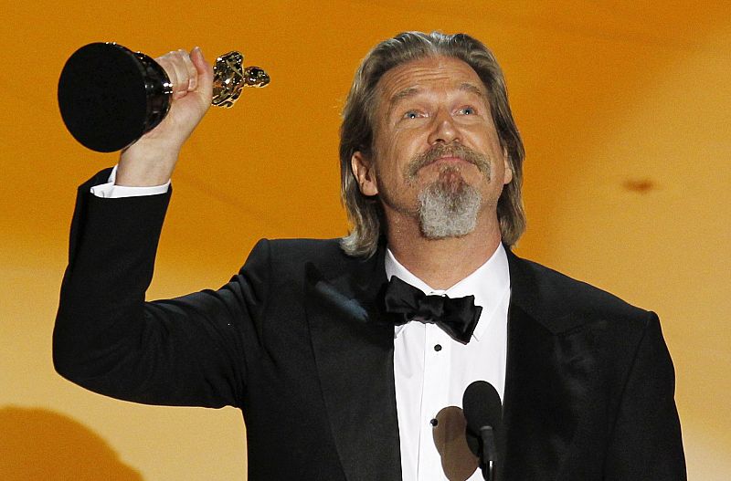 Actor Bridges celebrates after he won best actor for his role in "Crazy Heart" during the 82nd Academy Awards in Hollywood