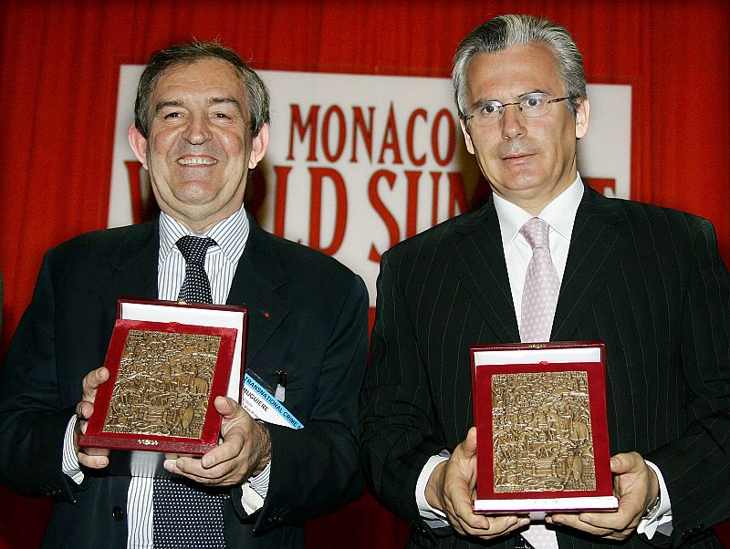 French and Spanish anti-terrorism judges Bruguiere and Garzon Real display awards in Monte Carlo.