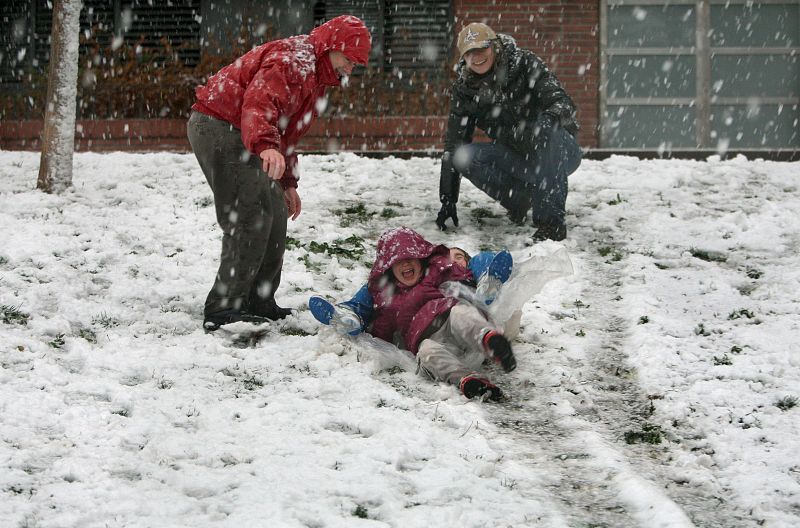 Nieve en el barrio barcelonés de Sants