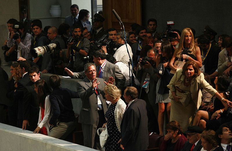 Journalists and invited guests to the inauguration of Sebastian Pinera as Chile's new president in Valparaiso