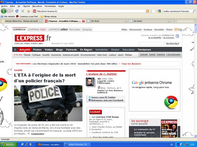 "¿Es ETA la responsable de la muerte de un policía francés?", pregunta el titular de L'Express