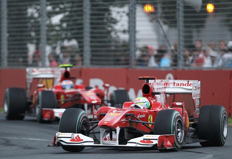 Ferrari Formula One driver Massa leads his teammate Alonso during the Australian F1 Grand Prix in Melbourne