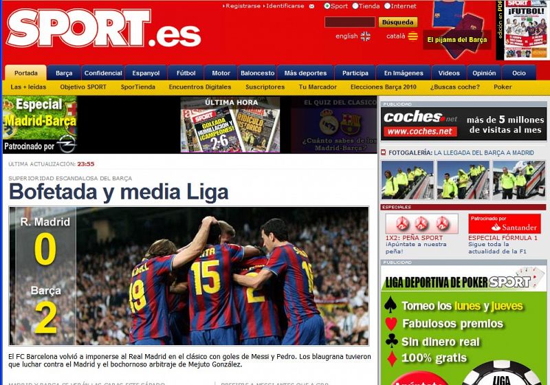 "Bofetada y media Liga" titulaba 'Sport', que en la entradilla criticaba el arbitraje de Mejuto González