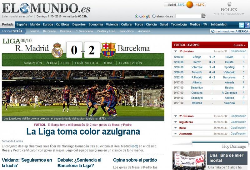 "La Liga toma color azulgrana". Para 'El Mundo' no está decidido, pero se va perfilando el campeón.