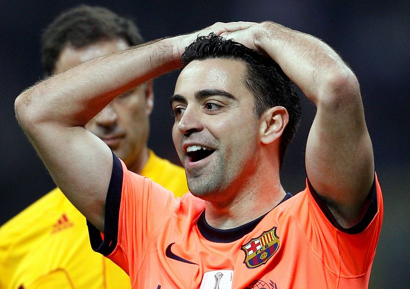 Barcelona's Xavi Hernandez reacts during their Champions League soccer match against Inter Milan in Milan