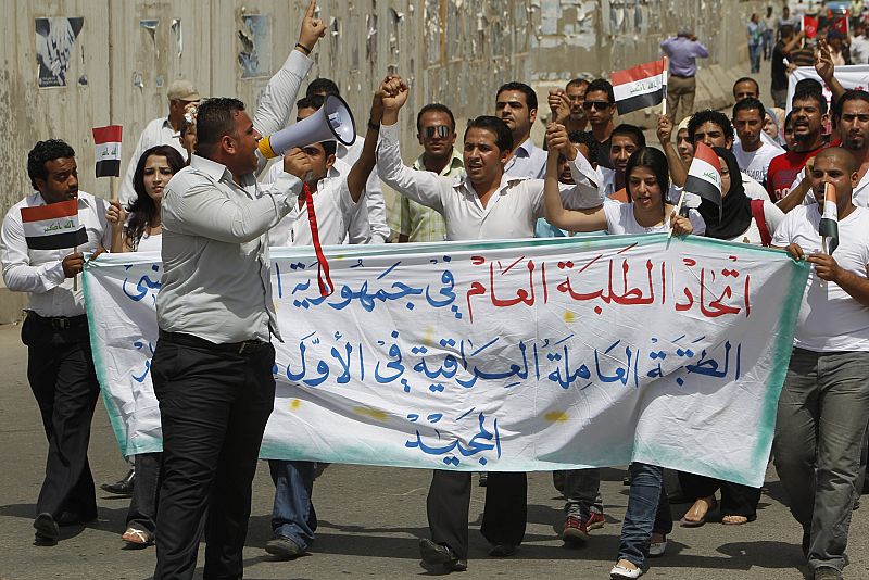 Iraqis march during the May day rally in Baghdad