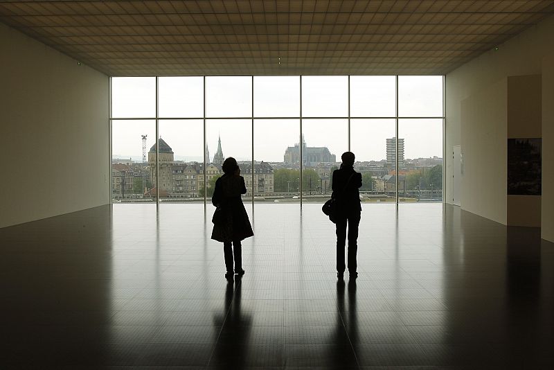 Visitors look at the Cathedral during a visit of the Centre Pompidou-Metz museum