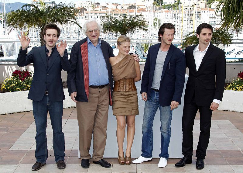 Director Tavernier poses with cast members Thierry, Ulliel, Personnaz and Leprince-Ringuet during a photocall for his film "La Princesse de Montpensier" at the 63rd Cannes Film Festival