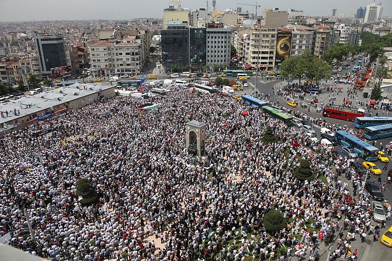 Demonstrators protest against Israel at Taksim square in Istanbul