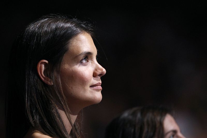 Holmes watches from the audience during the 2010 MTV Movie Awards in Los Angeles