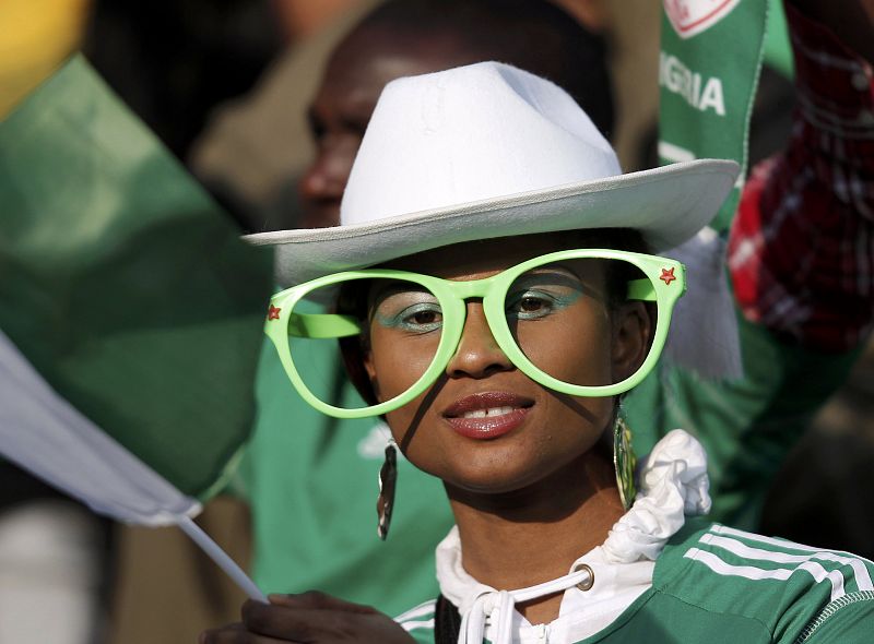 A fan attends the 2010 World Cup Group B soccer match between Argentina and Nigeria at Ellis Park stadium in Johannesburg