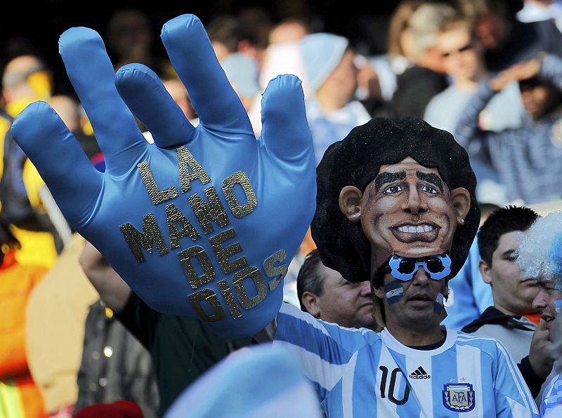 A fan cheers before the 2010 World Cup Group B soccer match between Argentina and Nigeria at Ellis Park stadium in Johannesburg