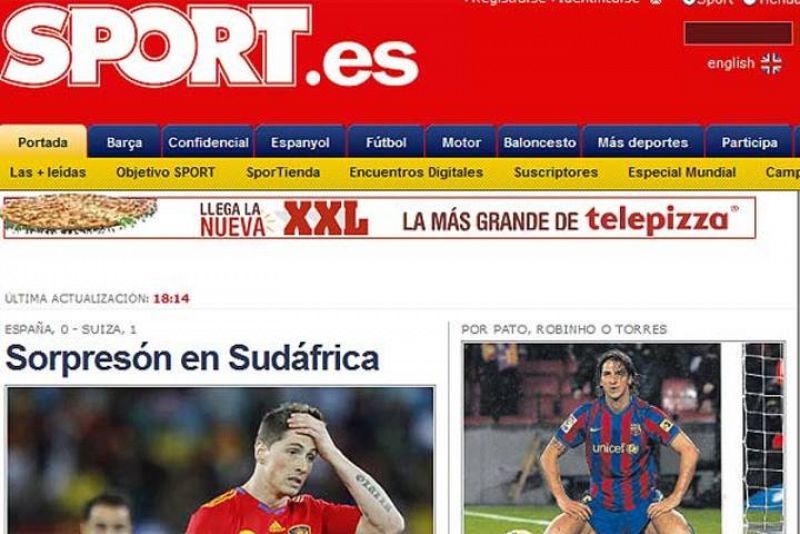 El diario catalán SPORT destacaba la sorpresa que ha suscitado la derrota de España.