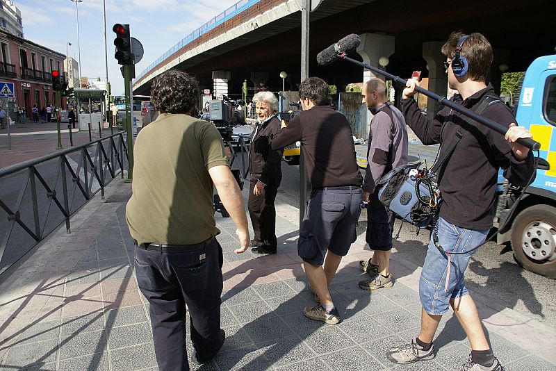 Un momento del rodaje con Ángel Nieto en Vallecas