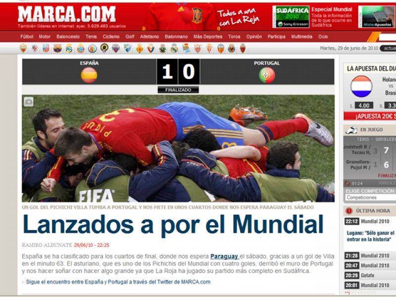Tras la victoria ante Portugal, el diario Marca, en su edición digital, mostraba su optimismo con la "roja"