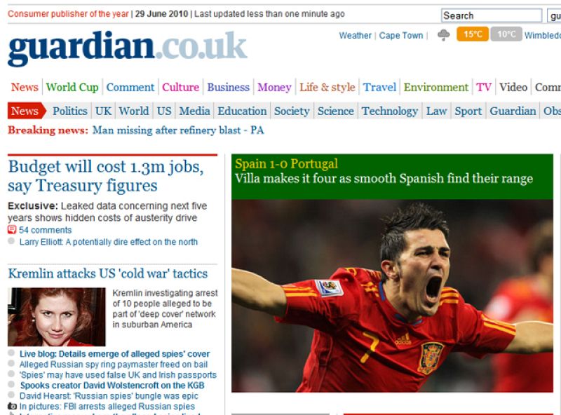 El diario inglés The Guardian titula "España expulsa a Portugal de la Copa del Mundo"