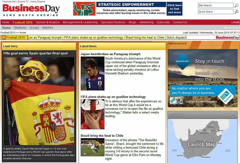 La prensa sudafricana también destaca que el gol de Villa le da el pase a España a cuartos