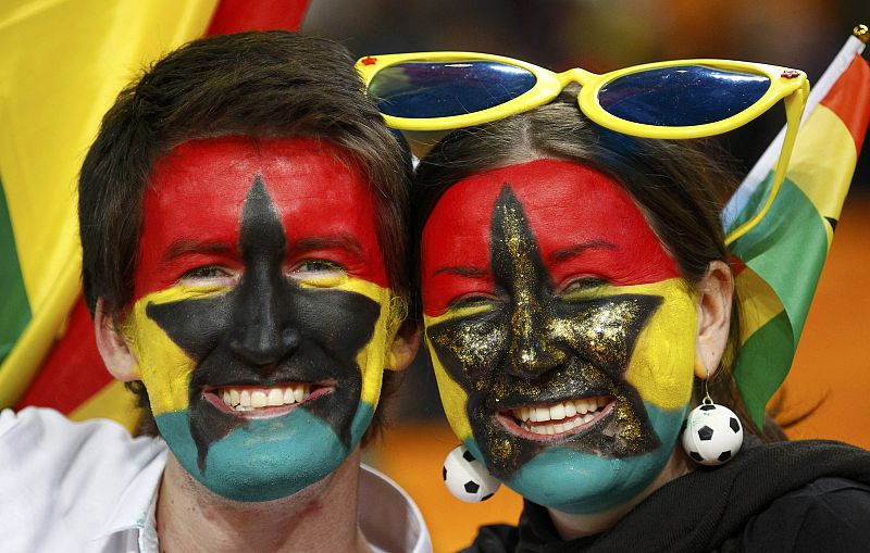 Fans wait for the start of the 2010 World Cup quarter-final soccer match between Uruguay and Ghana at Soccer City stadium in Johannesburg