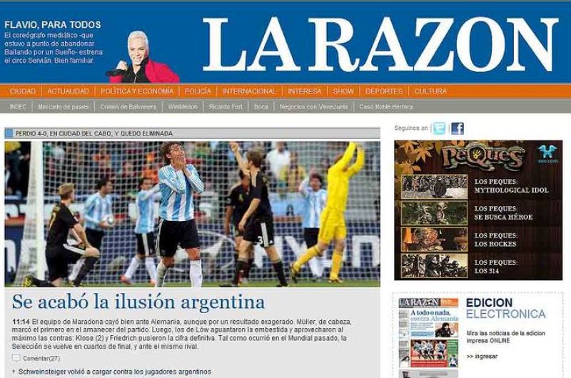 "Se acabó la ilusión argentina", dice 'La Razón' en su versión digital