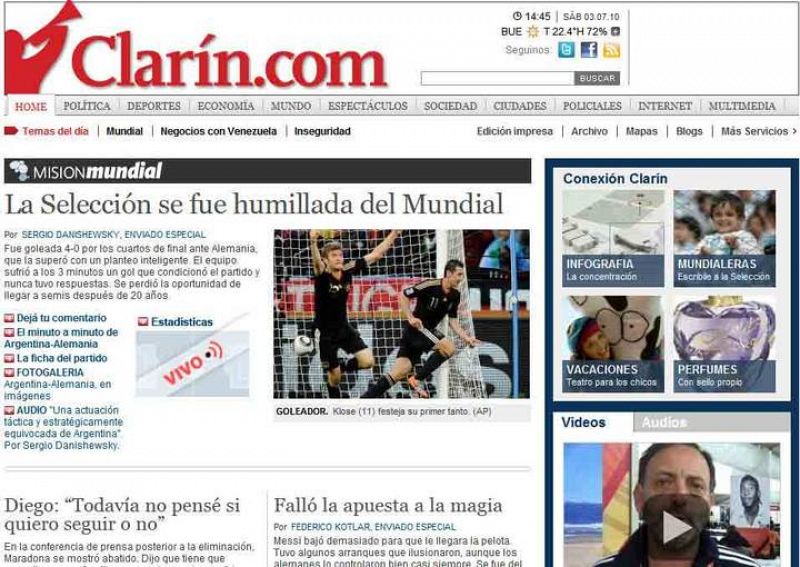 El diario Clarín habla de "humillación" en su versión digital