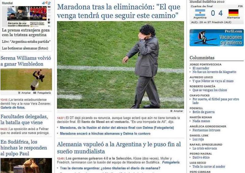 El diario perfil.com asegura que Argentina fue vapuleada por Alemania