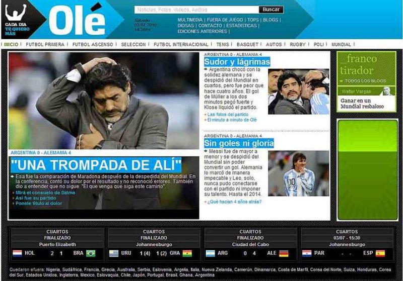El diario Olé titula en su edición digital 'Una trompada de Alí'