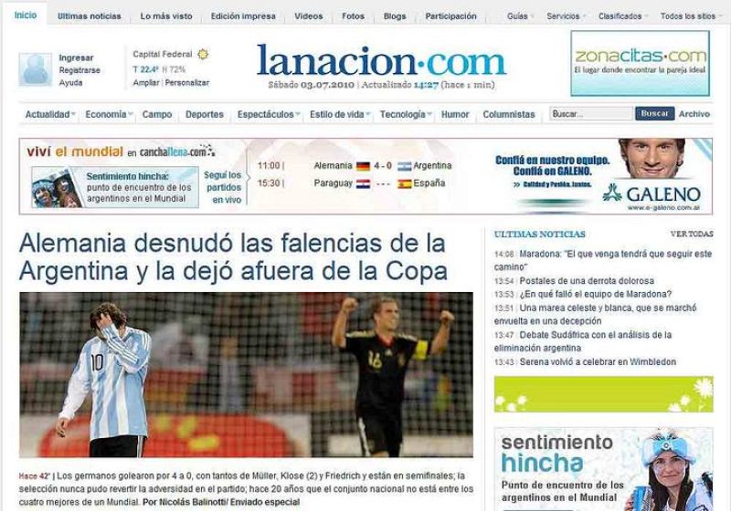 'La Nación', en su edición digital, asegura que Alemania dejó claras las carencias de la albiceleste