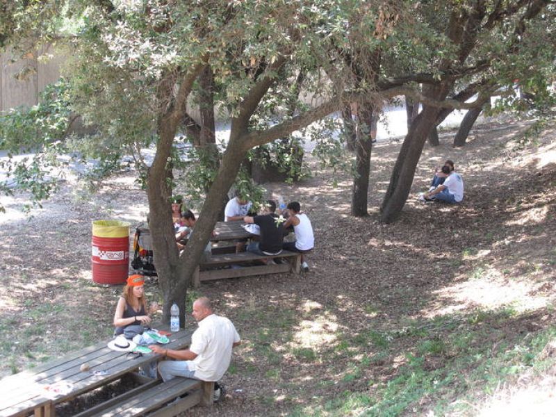  Los aficionados aprovechan las pausas que concede la competición para reponer fuerzas.